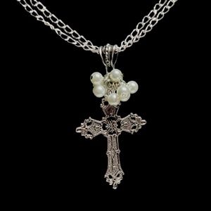 Apostle Creation Vintage Style Cross with Dangling Pearls & Double 20” Chain